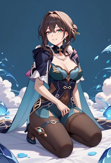 star rail,ruan mei,cape,hooded,leather pants  - AI generated anime art